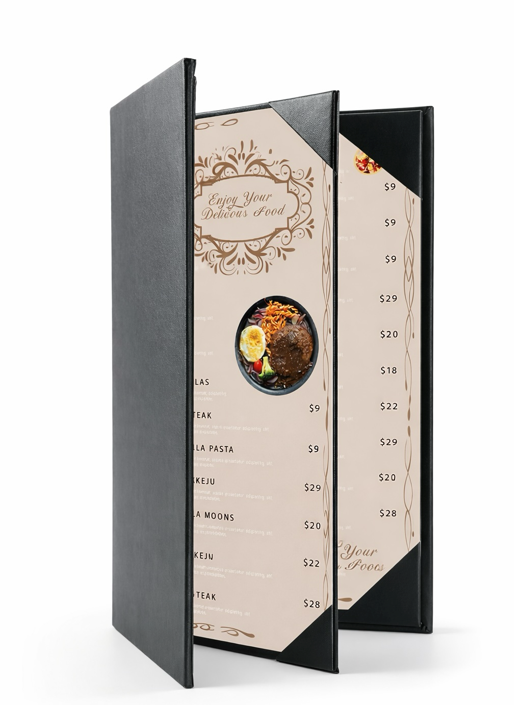 Book Style Double Fold Panel Menu Cover for Bar and Cafe, Restaurant Menu Covers, Juice and Beverage Folder- 4 View