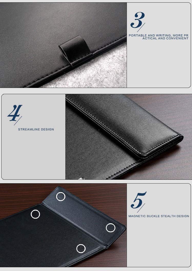 A5 Ultra Smooth PU Leather Clipboard, Business Meeting Conference Magnetic Writing Pad, A5 File Paper Clip Board Pad, Hotel Guest Room Paper Holder Hardboard with Pen Holder Loop
